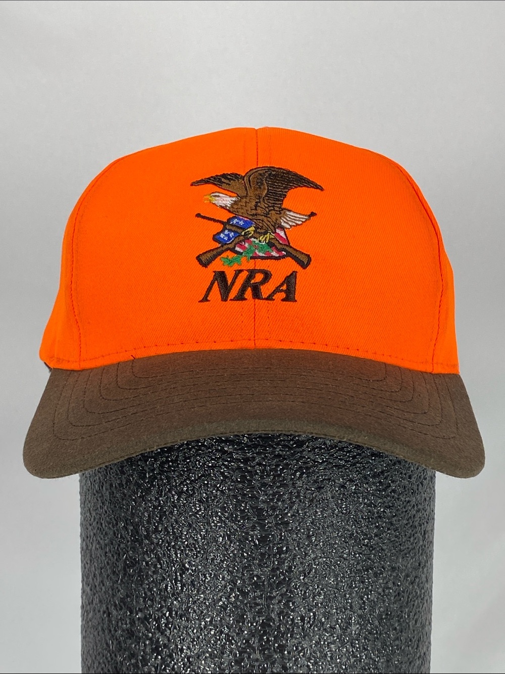 Vintage NRA Embroidered Blaze Orange Brown Baseball Cap Leather Strapback Hat OS